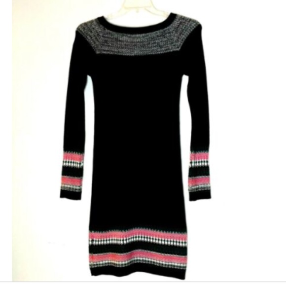 Athleta Sweater Dress Knit  XXS Black Pink Gray Sweater Fair Isle Nordic Holiday - Picture 2 of 6